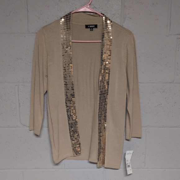 Elementz Tan Sequin Trim Cardigan Size Medium, NWT, Glam, Sequins - Picture 1 of 5